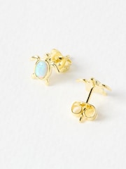 Oliver Bonas Gold Terry Turtle Gold Plated Opalite Stud Earrings - Image 4 of 5