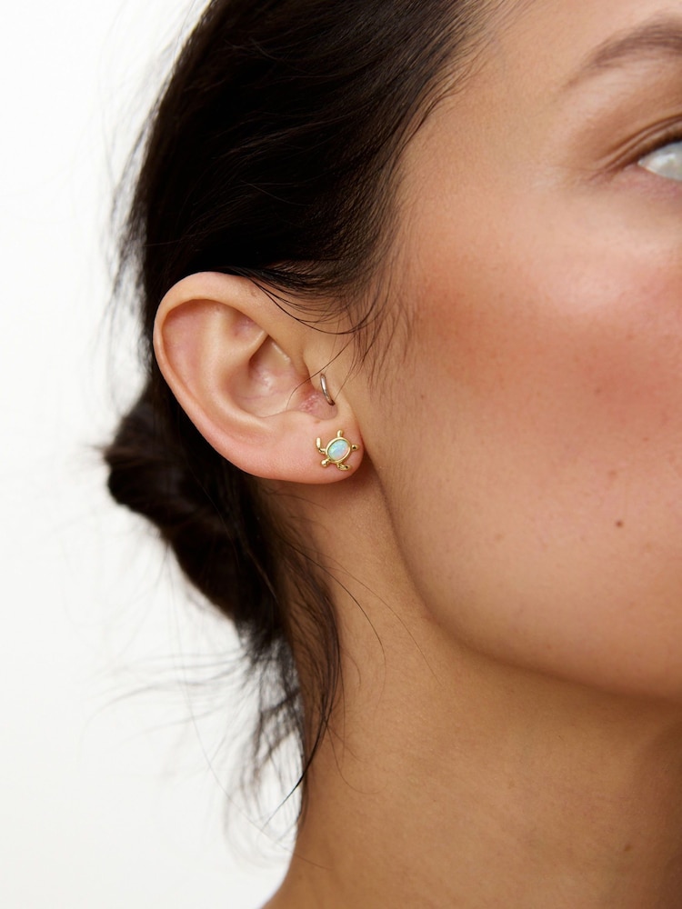 Oliver Bonas Gold Terry Turtle Gold Plated Opalite Stud Earrings - Image 5 of 5