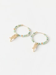 Oliver Bonas Green Doris Fish Charm Beaded Hoop Earrings - Image 1 of 4
