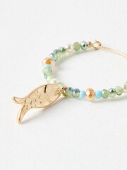 Oliver Bonas Green Doris Fish Charm Beaded Hoop Earrings - Image 3 of 4