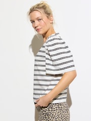 Oliver Bonas Black Striped V-Neck 100% Organic Cotton T-Shirt - Image 2 of 7