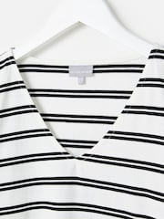Oliver Bonas Black Striped V-Neck 100% Organic Cotton T-Shirt - Image 6 of 7