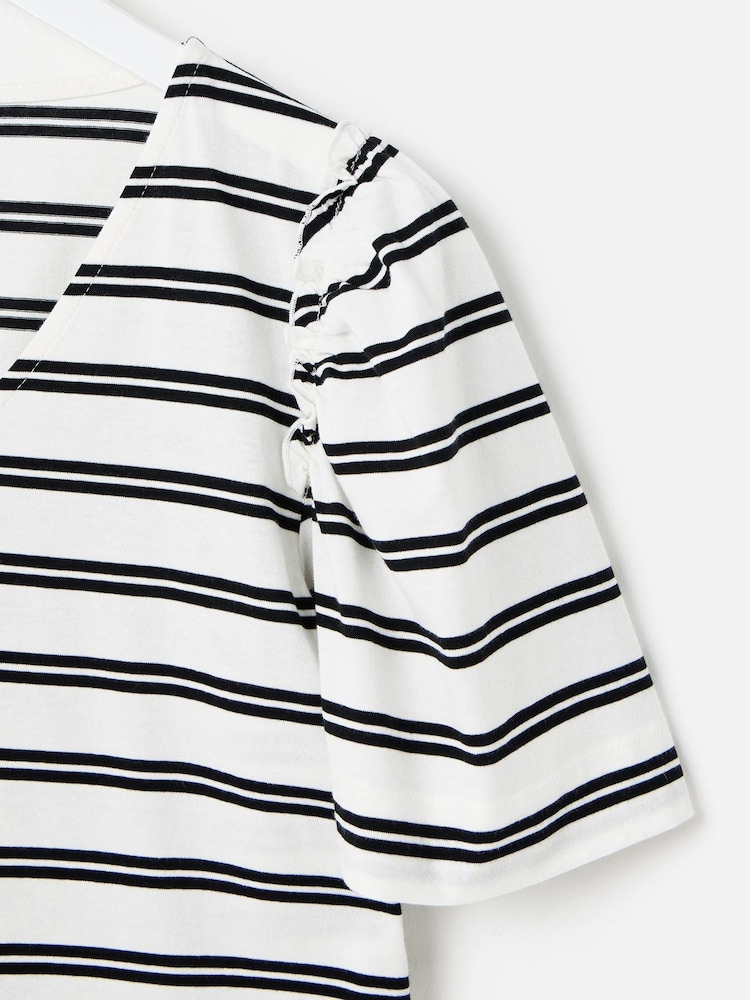 Oliver Bonas Black Striped V-Neck 100% Organic Cotton T-Shirt - Image 7 of 7