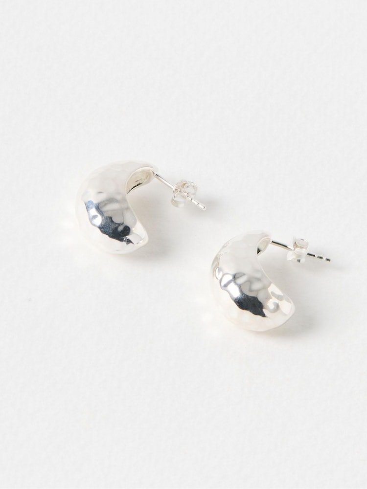 Oliver Bonas Silver Tone Hallie Hammered Sterling Hoop Earrings - Image 1 of 4