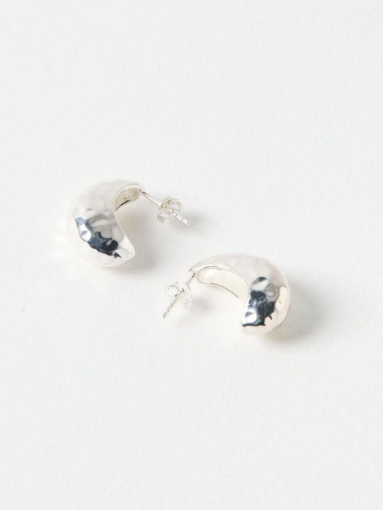 Oliver Bonas Silver Tone Hallie Hammered Sterling Hoop Earrings - Image 2 of 4