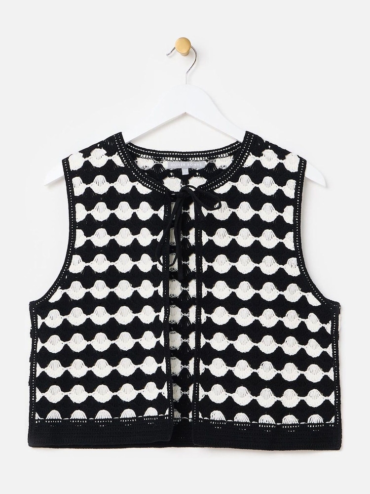 Oliver Bonas Black Scalloped Knitted Tie Waistcoat - Image 1 of 5