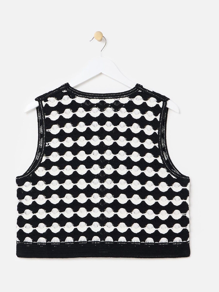 Oliver Bonas Black Scalloped Knitted Tie Waistcoat - Image 2 of 5 Oliver Bonas Black Scalloped Knitted Tie Waistcoat - Image 2 of 5