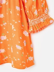 Oliver Bonas Orange Floral Textured Shirred Blouse - Image 7 of 7