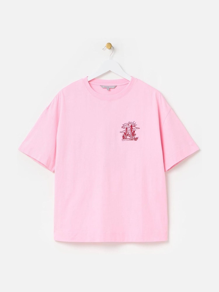 Oliver Bonas Cactus Embroidered 100% Cotton T-Shirt - Imagem 1 de 5