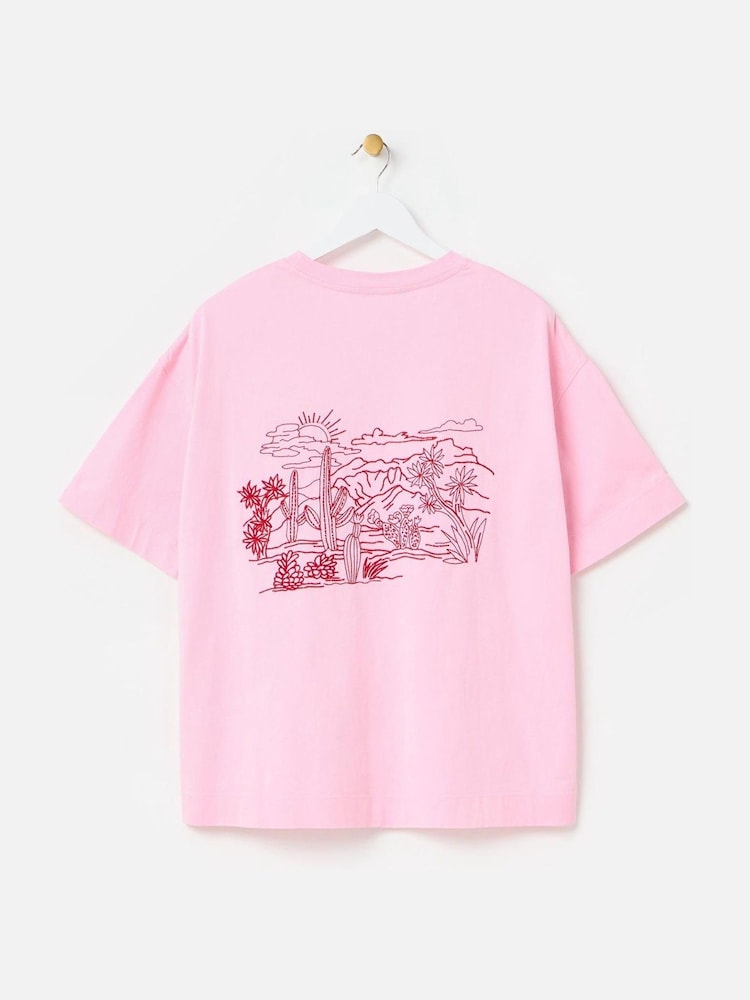 Oliver Bonas Cactus Embroidered 100% Cotton T-Shirt - Imagem 2 de 5