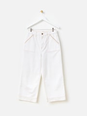 Oliver Bonas White Denim Scallop Stitch Cropped Wide Leg 100% Cotton Jeans - Image 1 of 6