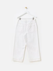 Oliver Bonas White Denim Scallop Stitch Cropped Wide Leg 100% Cotton Jeans - Image 2 of 6