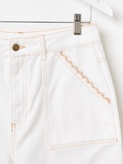Oliver Bonas White Denim Scallop Stitch Cropped Wide Leg 100% Cotton Jeans - Image 4 of 6