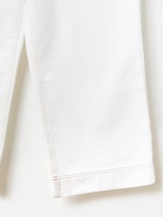 Oliver Bonas White Denim Scallop Stitch Cropped Wide Leg 100% Cotton Jeans - Image 5 of 6