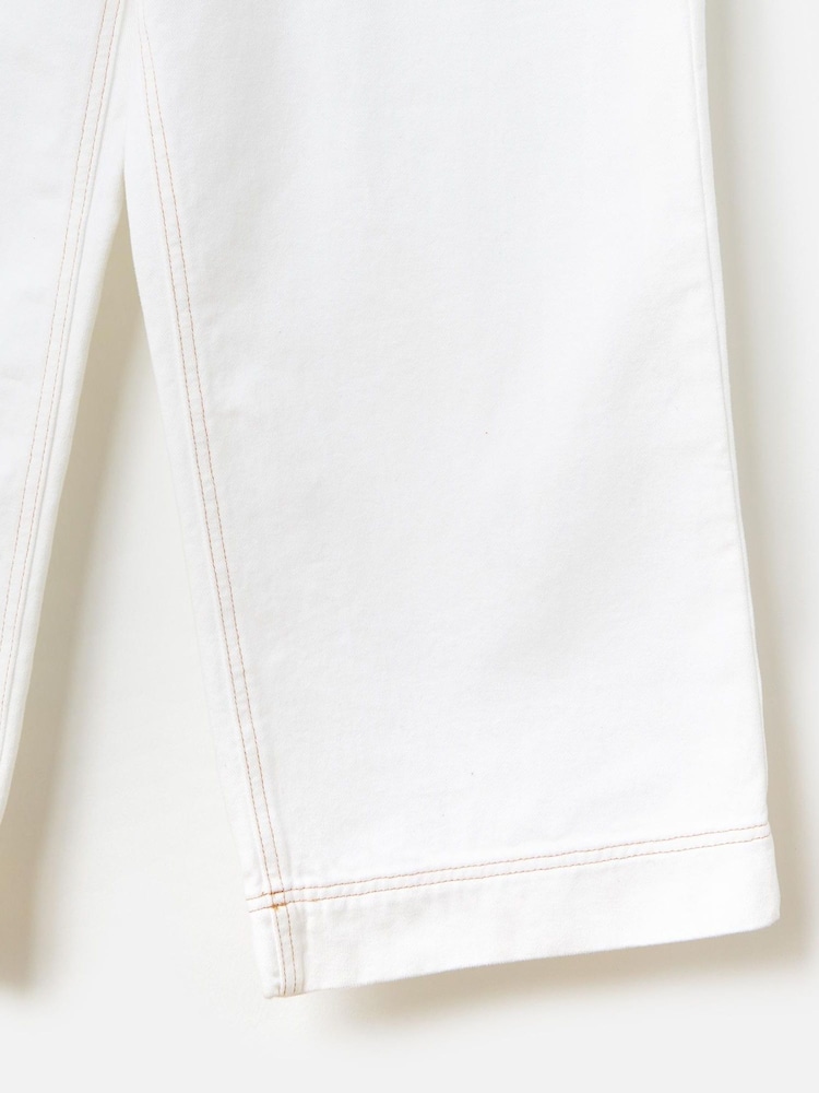 Oliver Bonas White Denim Scallop Stitch Cropped Wide Leg 100% Cotton Jeans - Image 5 of 6