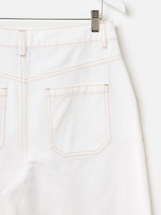Oliver Bonas White Denim Scallop Stitch Cropped Wide Leg 100% Cotton Jeans - Image 6 of 6