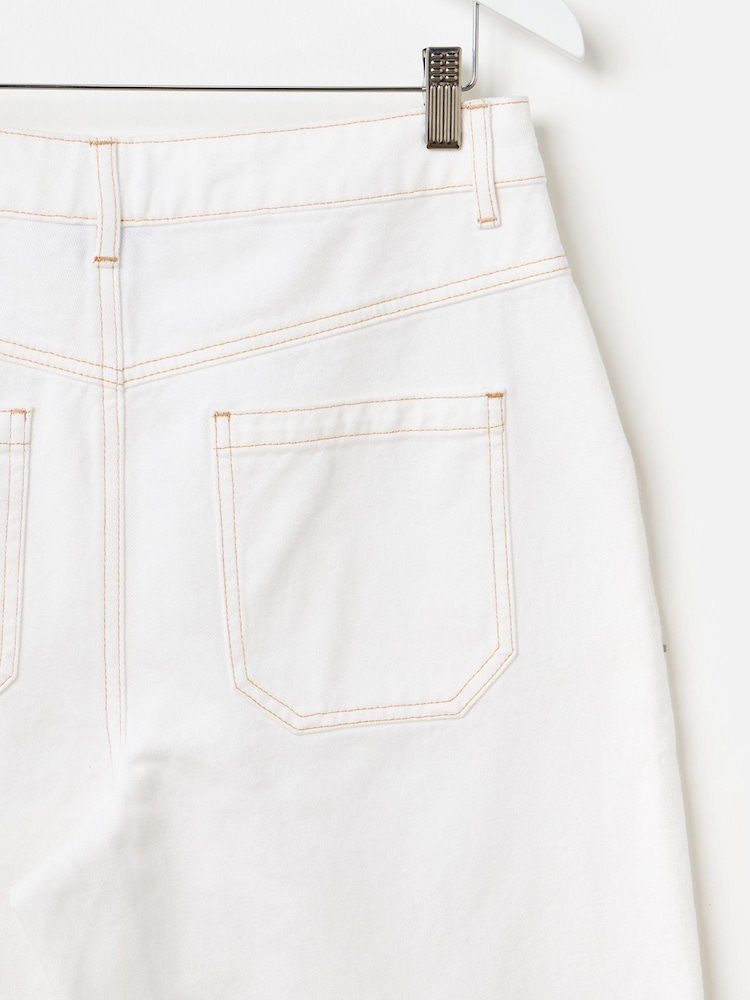Oliver Bonas White Denim Scallop Stitch Cropped Wide Leg 100% Cotton Jeans - Image 6 of 6