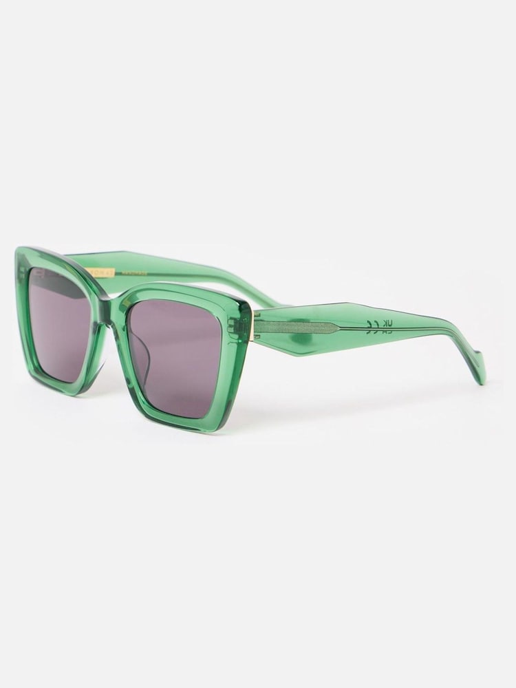 Oliver Bonas Green Square Cat Eye Acetate Sunglasses - Image 2 of 4