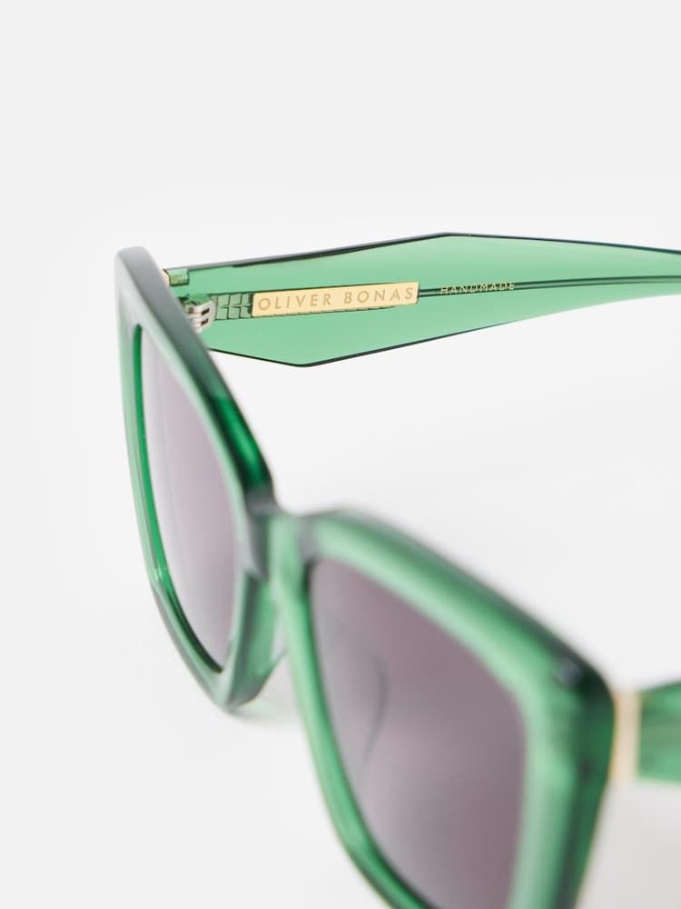 Oliver Bonas Green Square Cat Eye Acetate Sunglasses - Image 4 of 4 Oliver Bonas Green Square Cat Eye Acetate Sunglasses - Image 4 of 4