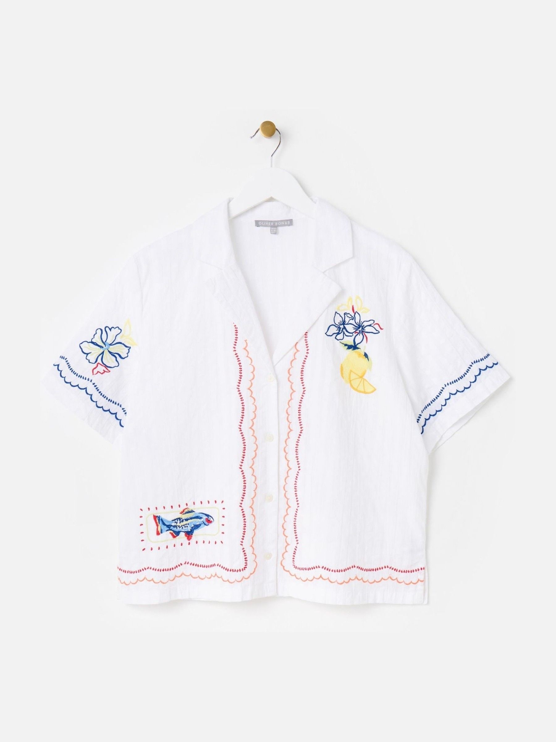 Next：日本 Oliver Bonas 刺繍入りレモン柄テクスチャー半袖 100