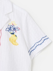 Oliver Bonas White Embroidered Lemon Textured Short Sleeve 100% Cotton Shirt - Image 4 of 5
