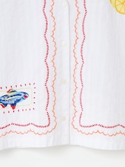 Oliver Bonas White Embroidered Lemon Textured Short Sleeve 100% Cotton Shirt - Image 5 of 5