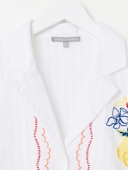 Oliver Bonas White Embroidered Lemon Textured Short Sleeve 100% Cotton Shirt - Image 6 of 8
