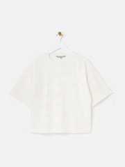 Oliver Bonas White Square Broderie 100% Cotton T-Shirt - Image 1 of 5