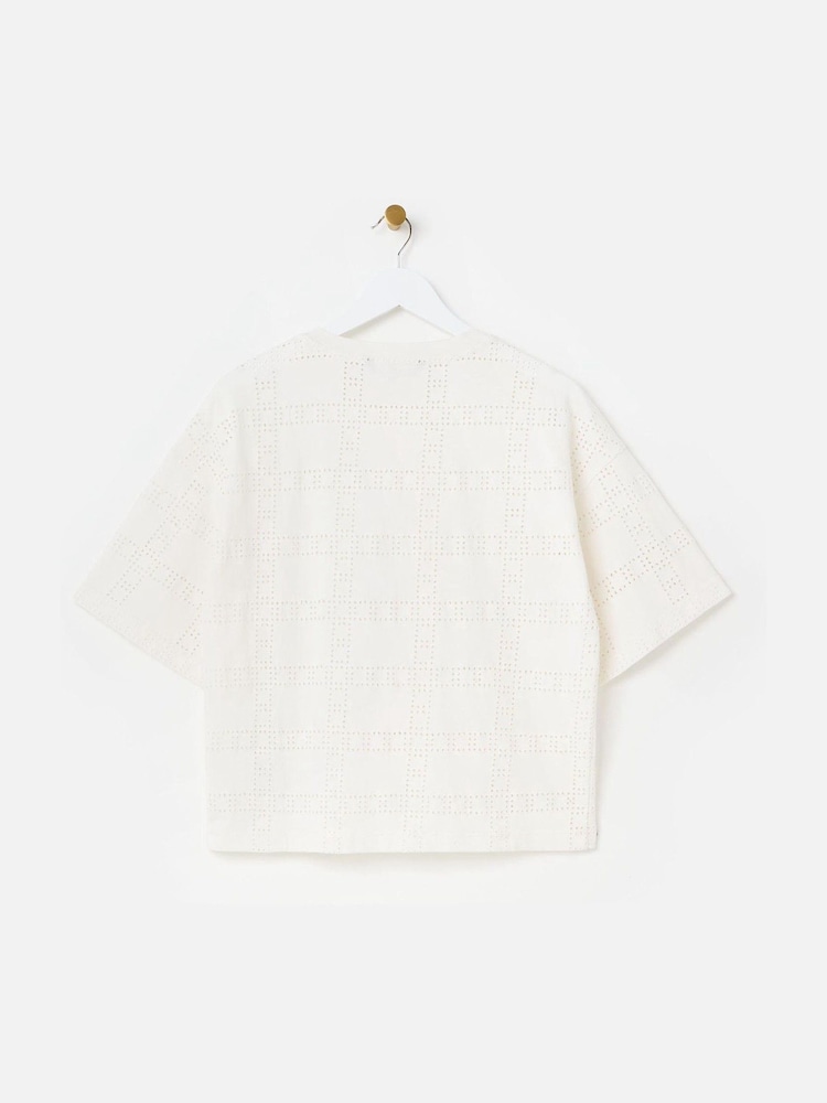 Oliver Bonas White Square Broderie 100% Cotton T-Shirt - Image 2 of 5