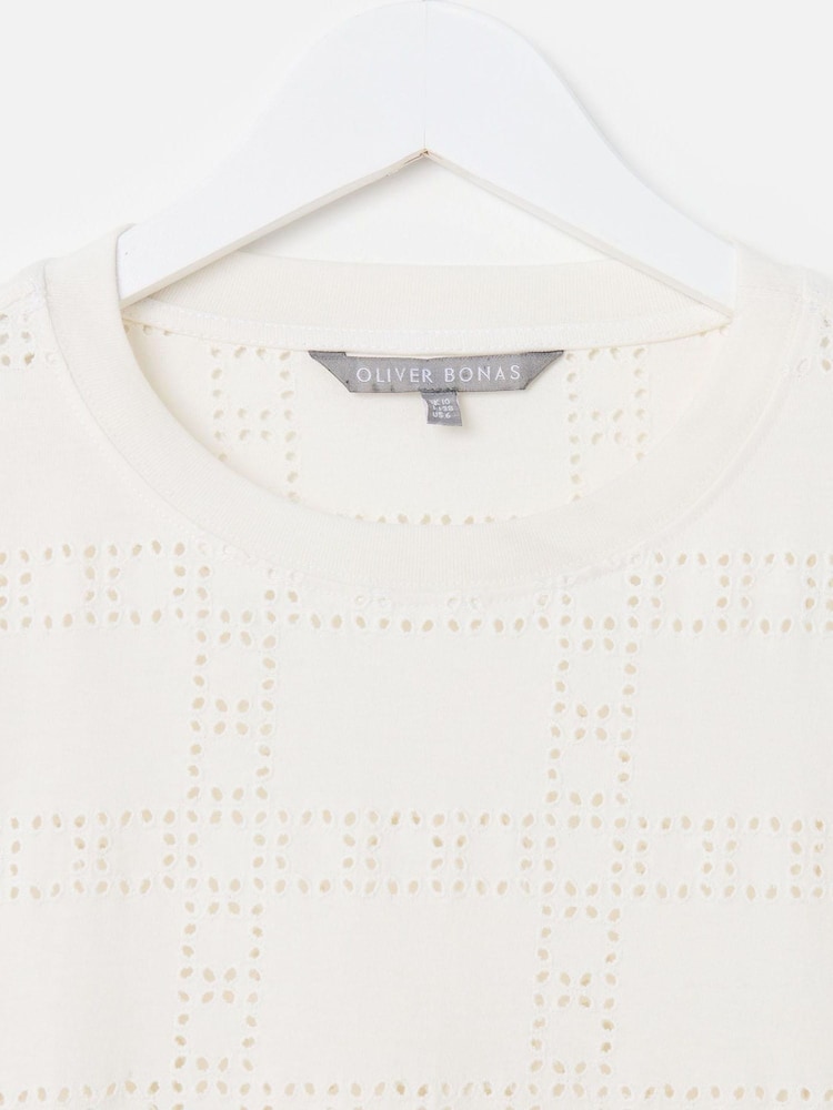 Oliver Bonas White Square Broderie 100% Cotton T-Shirt - Image 6 of 8
