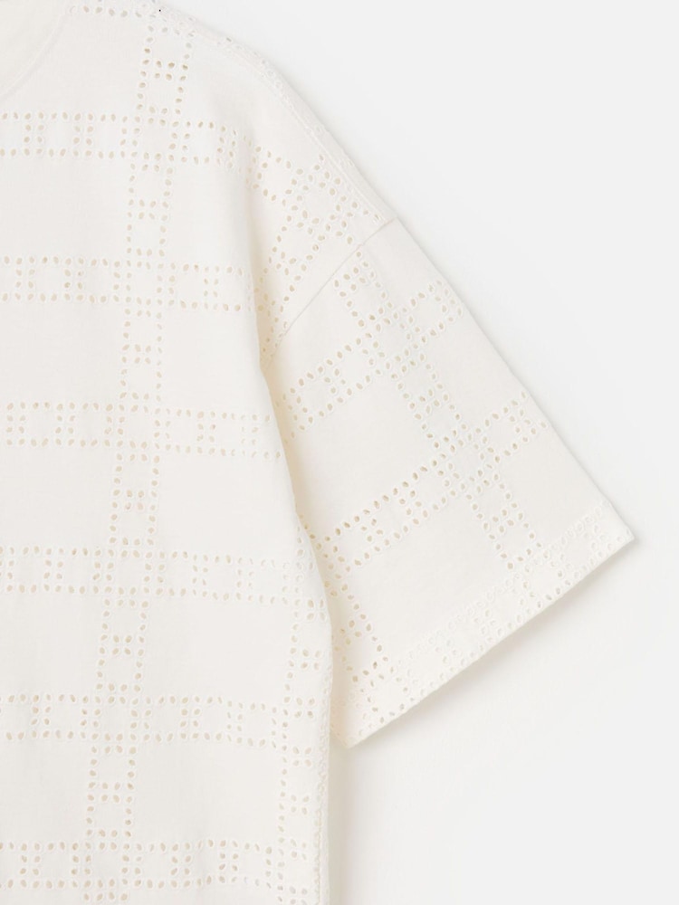 Oliver Bonas White Square Broderie 100% Cotton T-Shirt - Image 7 of 8