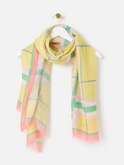 Oliver Bonas Yellow Checked Linen Blend Lightweight Scarf - Image 1 of 4