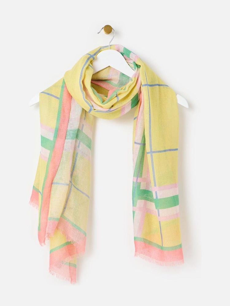 Oliver Bonas Yellow Checked Linen Blend Lightweight Scarf - Image 1 of 4