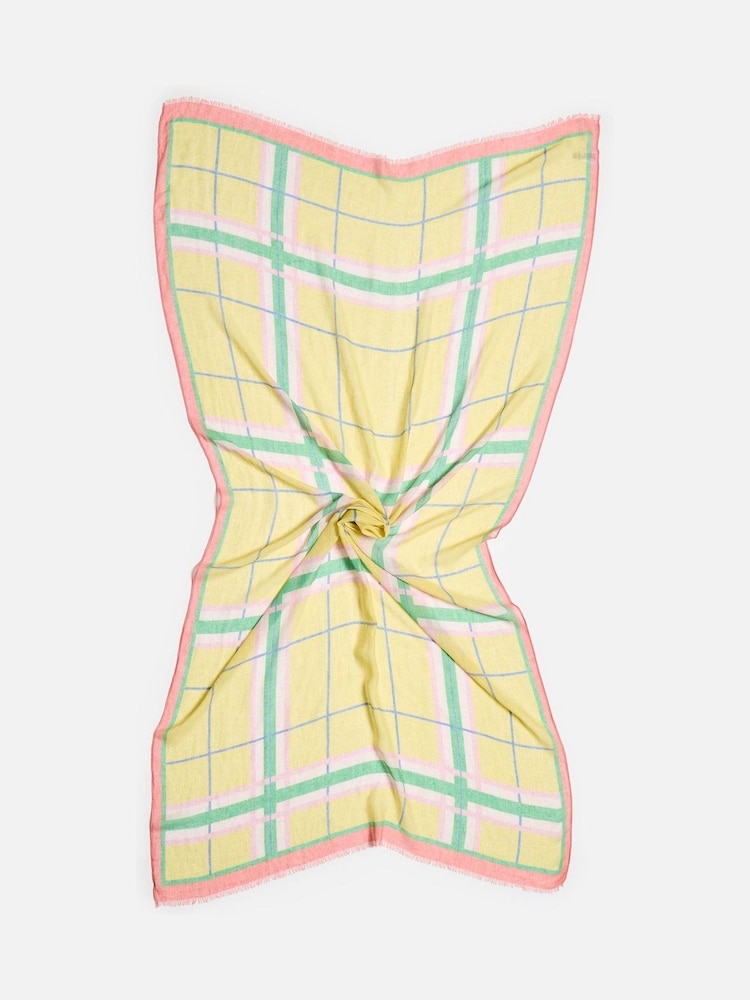 Oliver Bonas Yellow Checked Linen Blend Lightweight Scarf - Image 2 of 4