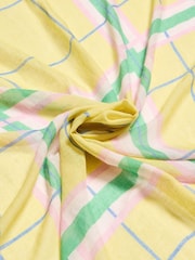 Oliver Bonas Yellow Checked Linen Blend Lightweight Scarf - Image 3 of 4