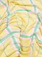 Oliver Bonas Yellow Checked Linen Blend Lightweight Scarf - Image 4 of 4