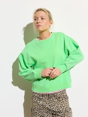 Oliver Bonas Green Washed Drop Shoulder 100% Cotton Sweatshirt - Image 1 of 6