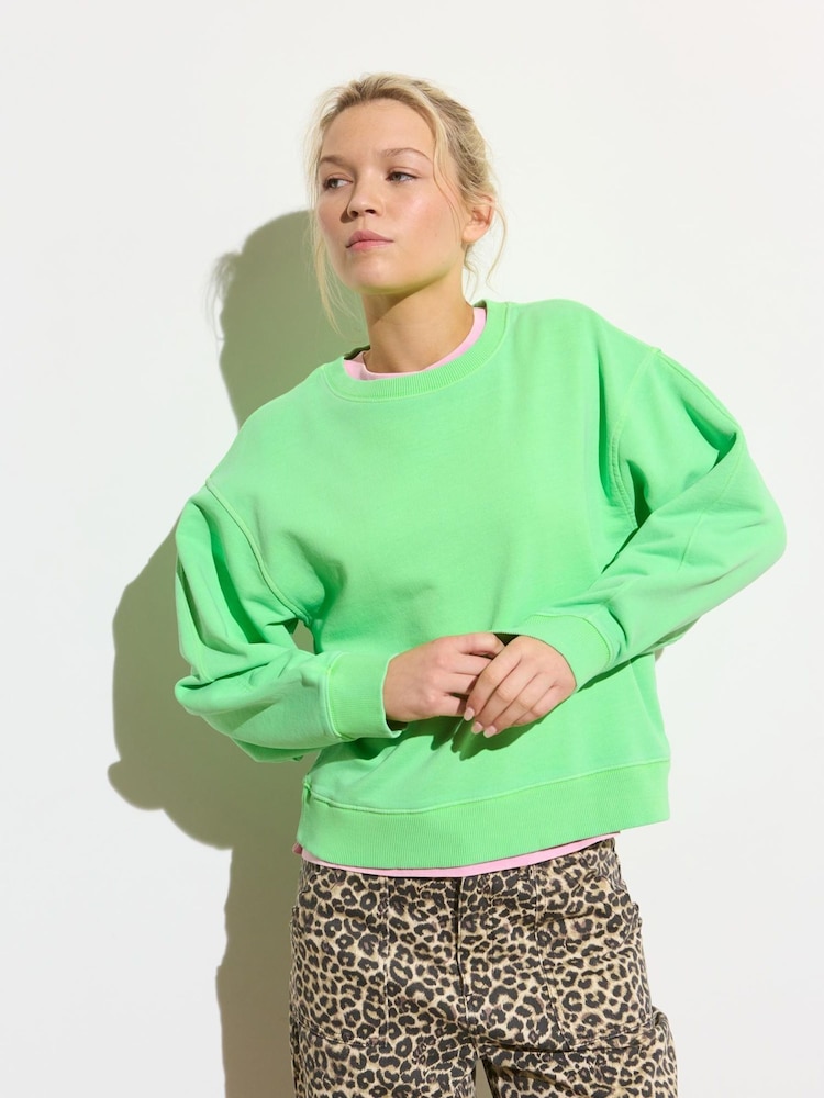 Oliver Bonas Green Washed Drop Shoulder 100% Cotton Sweatshirt - Image 1 of 6