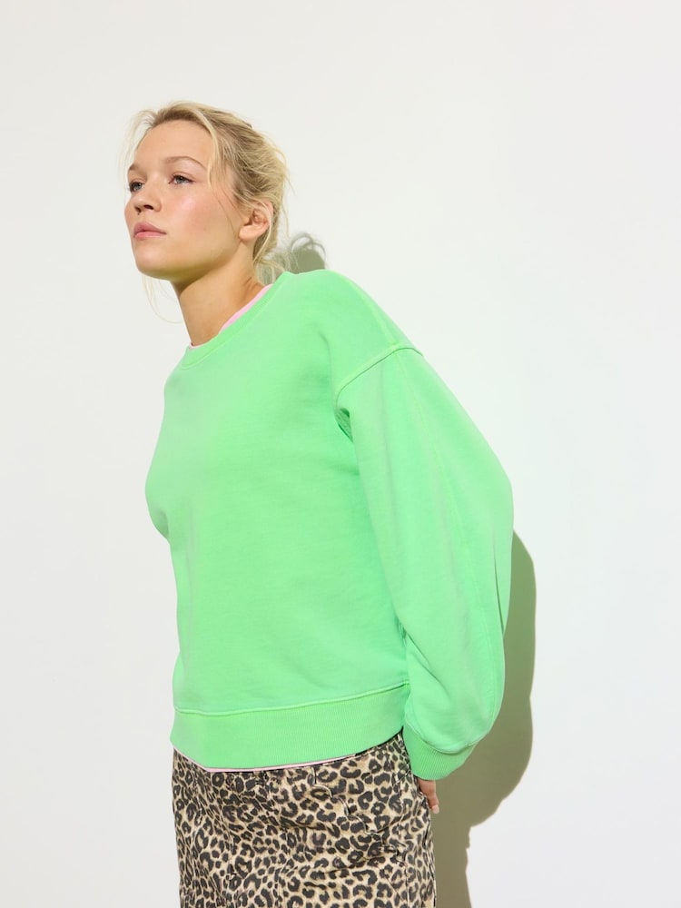 Oliver Bonas Green Washed Drop Shoulder 100% Cotton Sweatshirt - Image 2 of 6