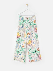 Oliver Bonas Multi Summer Tropical Print Wide Leg Trousers - Image 1 of 5