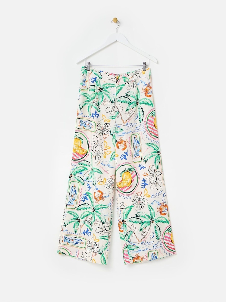 Oliver Bonas Multi Summer Tropical Print Wide Leg Trousers - Image 1 of 5