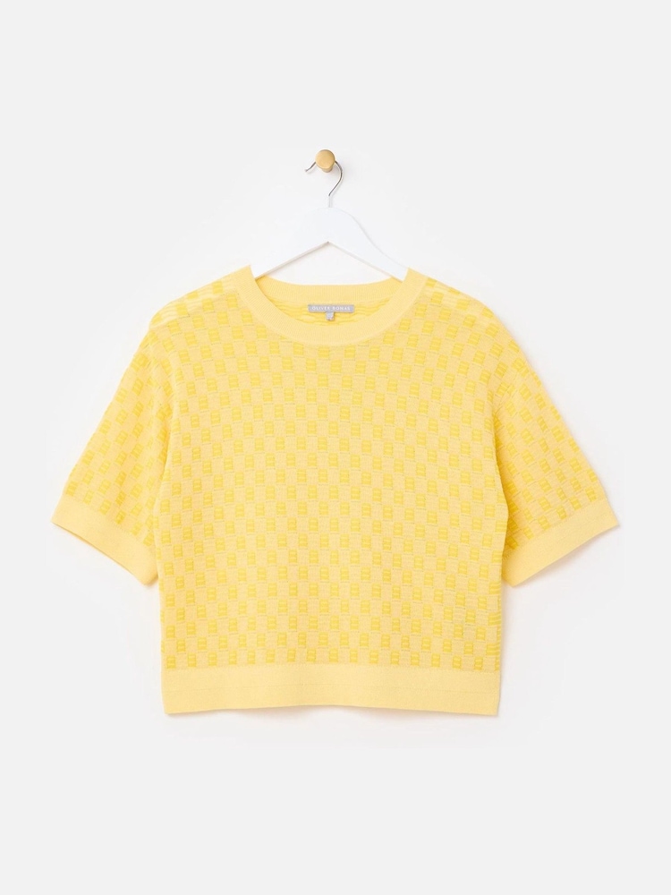 Oliver Bonas Yellow Chequerboard Knitted T-Shirt - Image 1 of 5