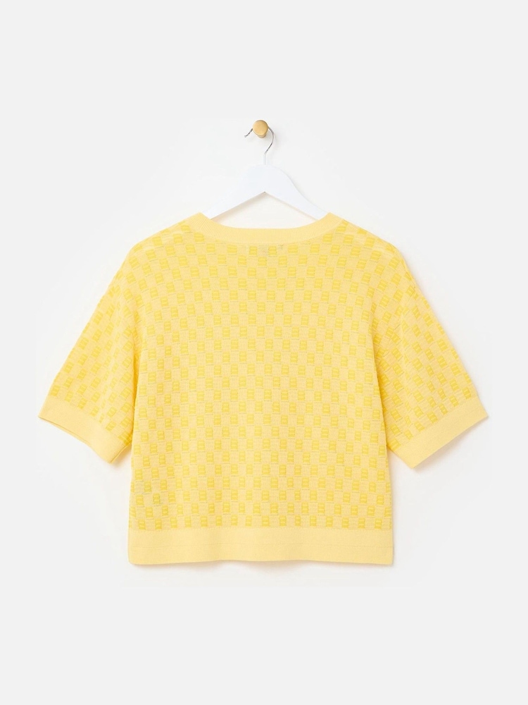 Oliver Bonas Yellow Chequerboard Knitted T-Shirt - Image 2 of 5