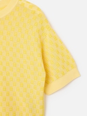 Oliver Bonas Yellow Chequerboard Knitted T-Shirt - Image 4 of 5
