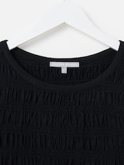 Oliver Bonas Black Shirred Broderie Short Sleeve Top - Image 6 of 8