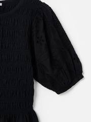 Oliver Bonas Black Shirred Broderie Short Sleeve Top - Image 7 of 8
