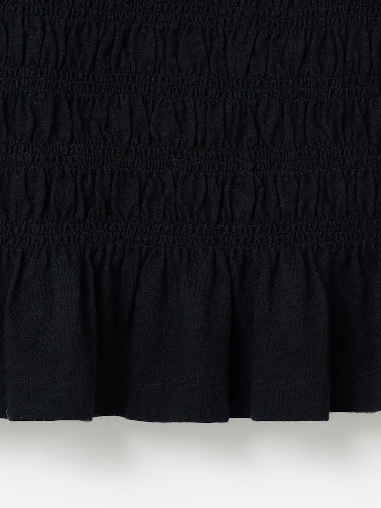 Oliver Bonas Black Shirred Broderie Short Sleeve Top - Image 8 of 8