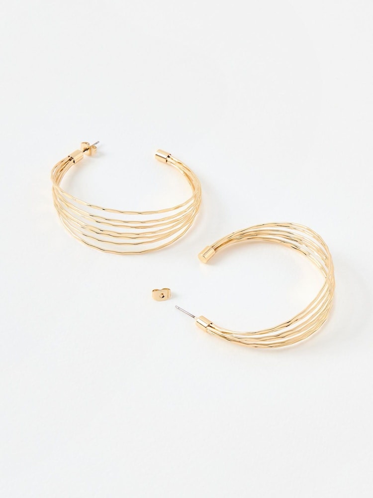 Oliver Bonas Gold Tone Nadia Multi Strand Coloured Hoop Earrings - Image 2 of 5
