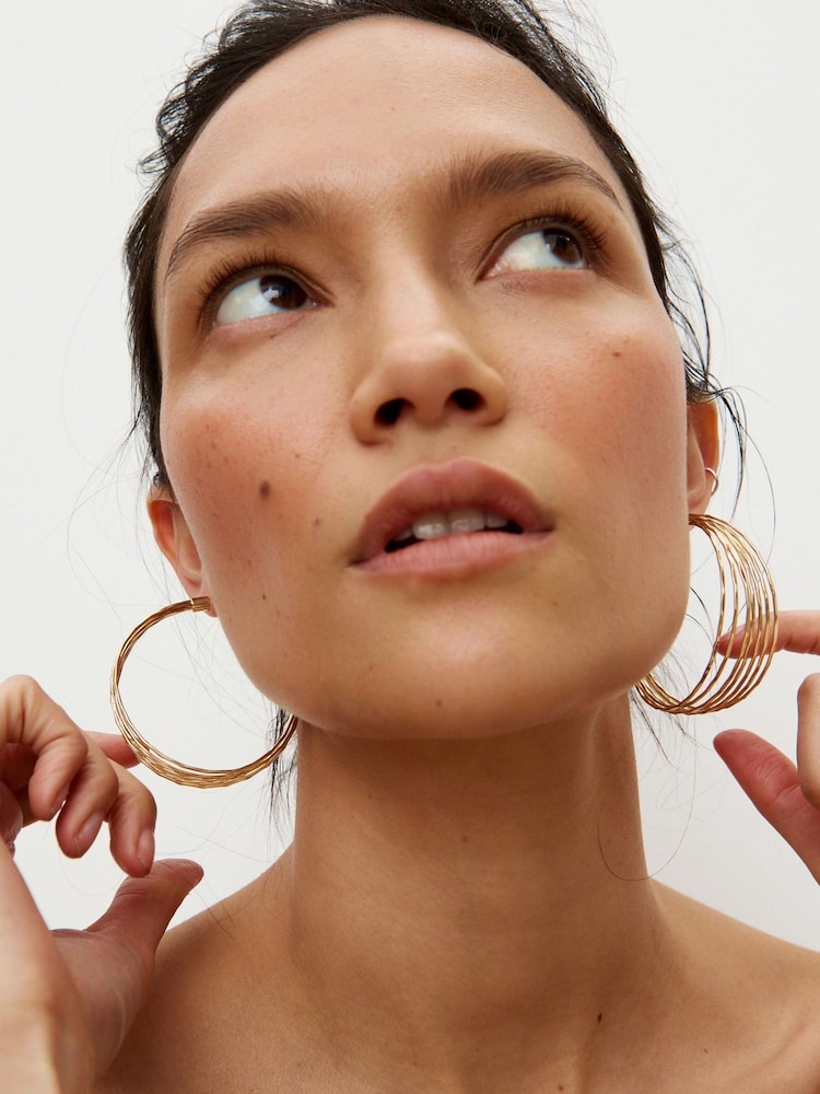 Oliver Bonas Gold Tone Nadia Multi Strand Coloured Hoop Earrings - Image 5 of 5