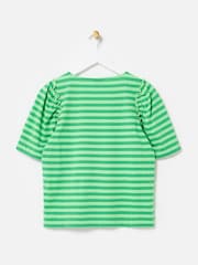 Oliver Bonas Green Striped V-Neck 100% Cotton T-Shirt - Image 2 of 5